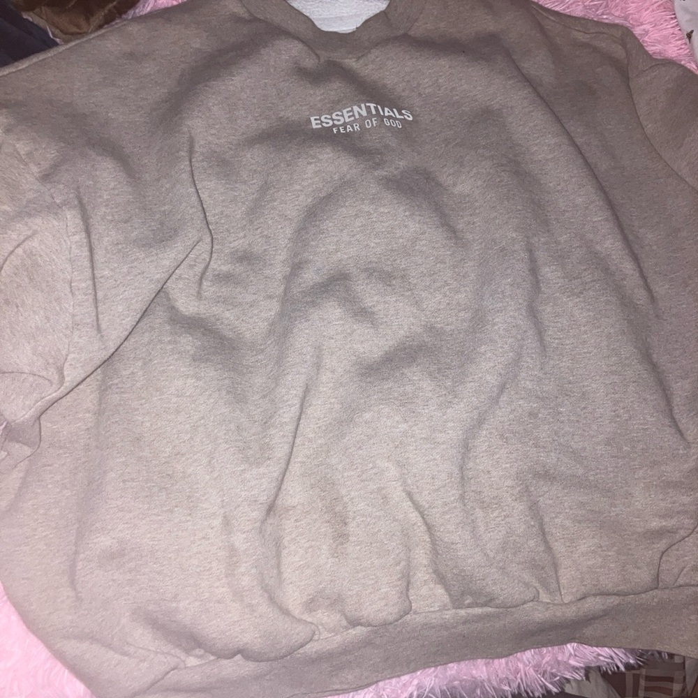 Essentials Tan Crewneck Sweater Soft Pullover
